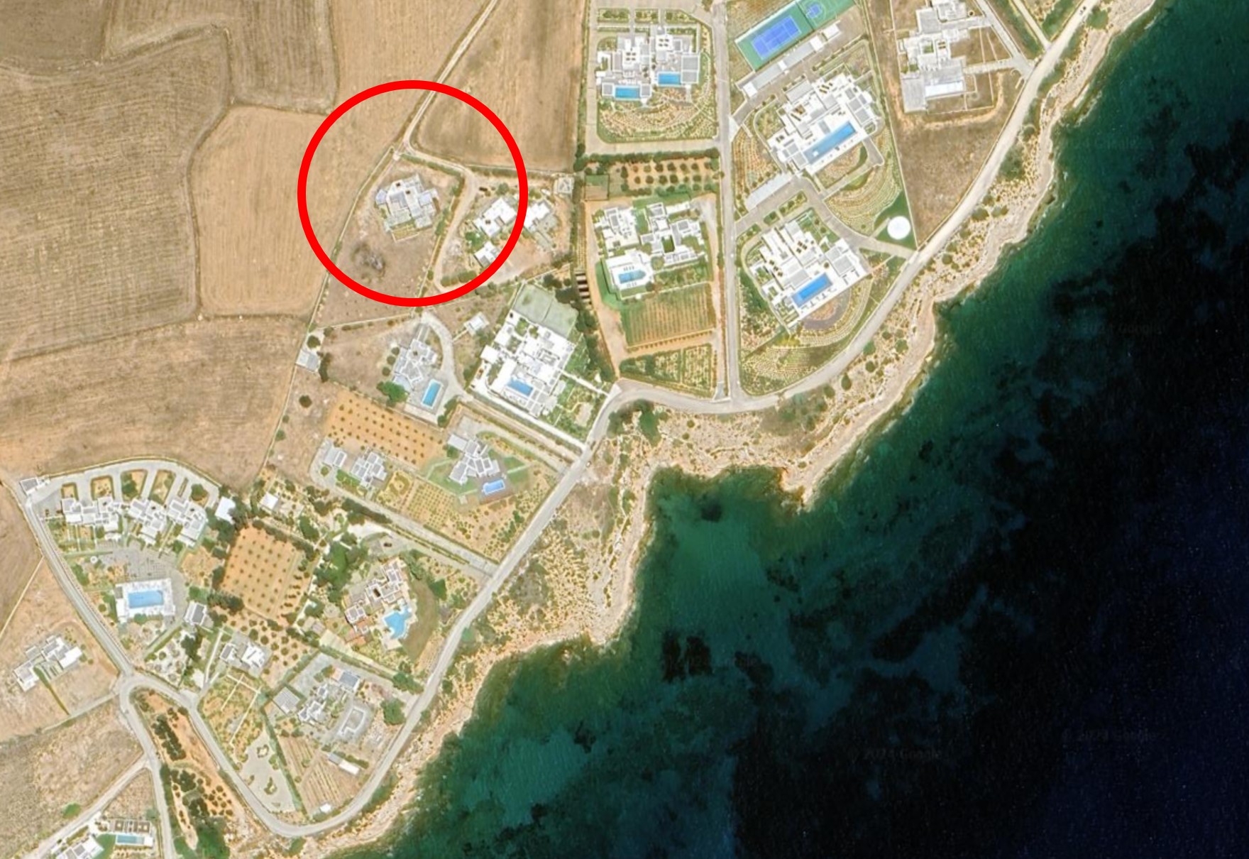 Aerial sea view near the villa